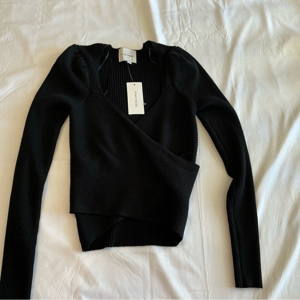 Pink Rose Black long sleeve sweater top size XS